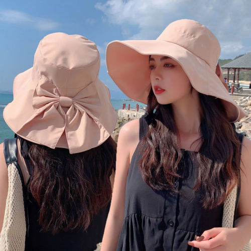 Bow knot sun hat female summer big brim hat Japanese fashion fisherman hat travel beach sun hat