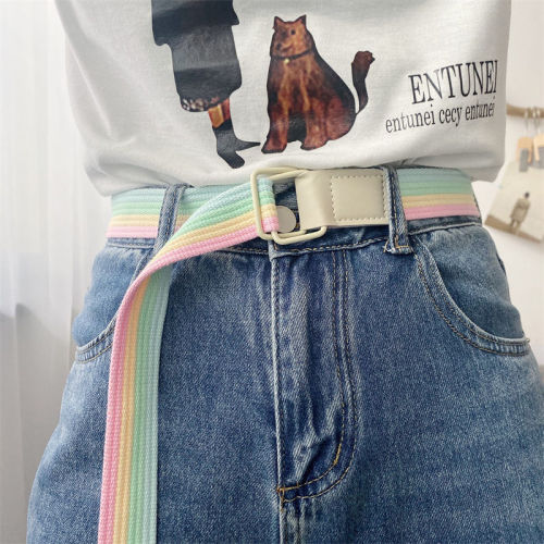 Fashion rainbow canvas belt Korean version of the young general female student all-match jeans casual pants belt belt