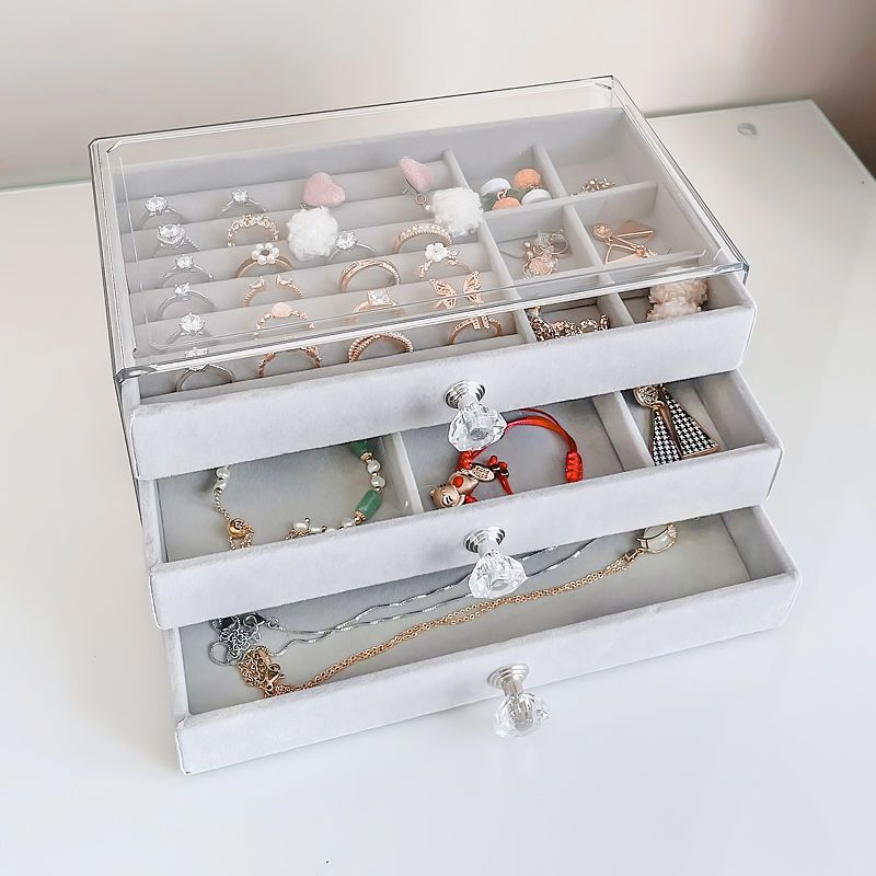 Jewelry Storage Box Simple Jewelry Small Jewelry Hairpin Stud Earrings Multi-Grid Display Flannel Plate Ring Storage Rack