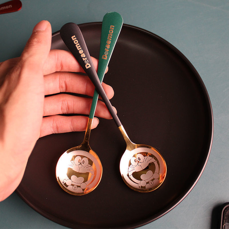 Jingle cat stainless steel star ba spoon cute household net red ins creative Doraemon round spoon thickened spoon