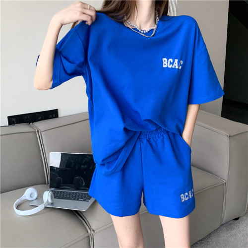 Real shot casual fashion suit female summer new fashionable foreign style net red sports short-sleeved T-shirt shorts two-piece set