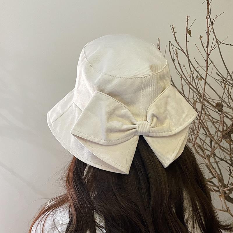 Bow hat women's tide hat big brim hat women's summer early spring fisherman hat wild Hepburn wind sunscreen sun hat