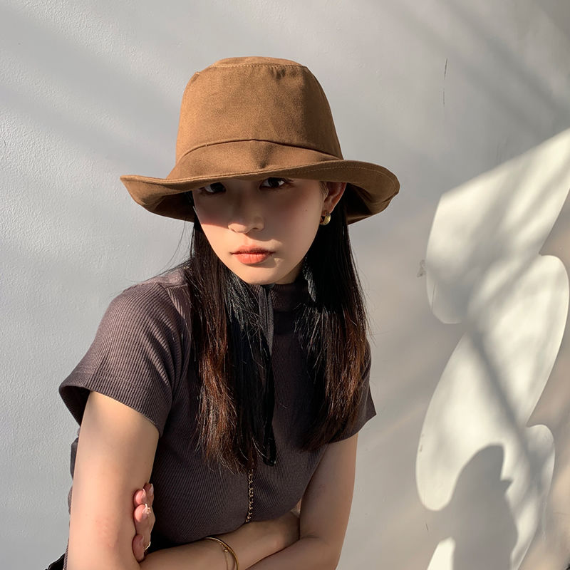 Western cowboy hat women's drawstring fisherman hat men's summer vacation big brim solid color sunscreen outdoor camping mountaineering hat tide