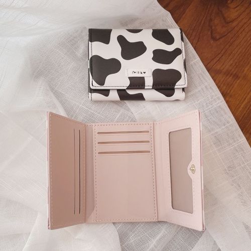 New cute girl cow short folding three-fold coin purse small fresh Korean version student portable wallet card holder