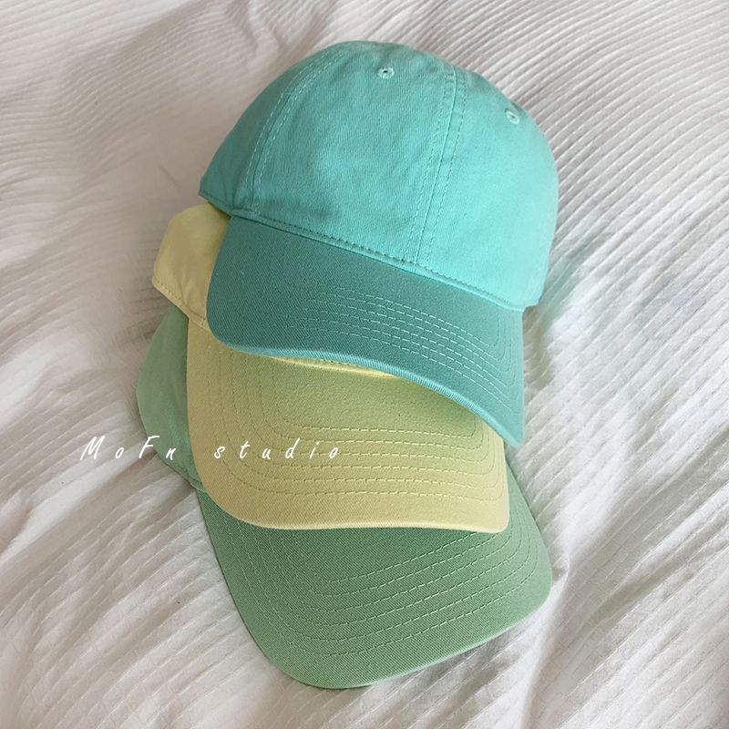The king of collocation#solid color baseball cap women's wild face small summer sunshade American soft top big head cap