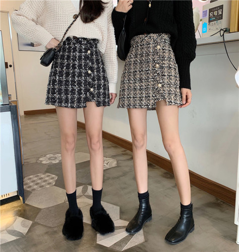 Real shot real price 2022 tweed short skirt A word bag hip skirt women's autumn and winter Xiaoxiang style anti-lighting skirt