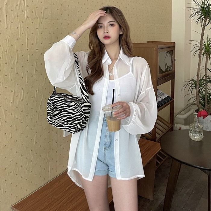 High-quality plaid sunscreen shirt top women's 2022 summer new French design niche shirt coat