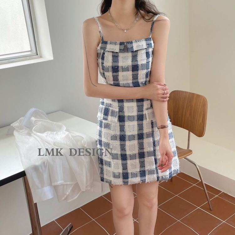 [LMK] Temperament Plaid Versatile Sling Dress (excluding inner wear) 2110# HJY