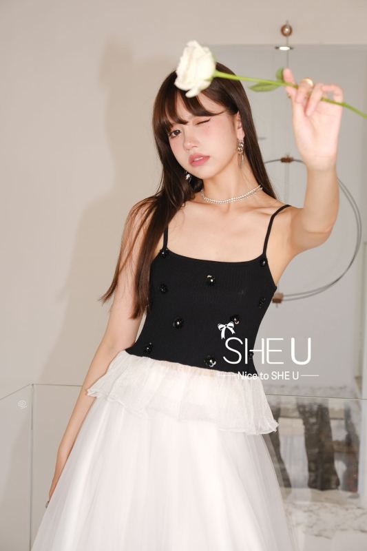 New in early autumn! [SHE U] Fashion sexy flower mesh stitching camisole/sling S50711T# CQW