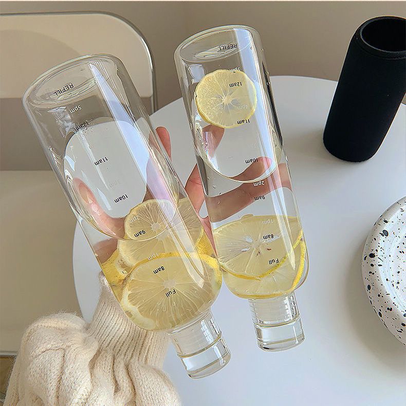 Xiaohongshu with the same high-value time scale cup men and women car transparent glass leak-proof simple net red water cup