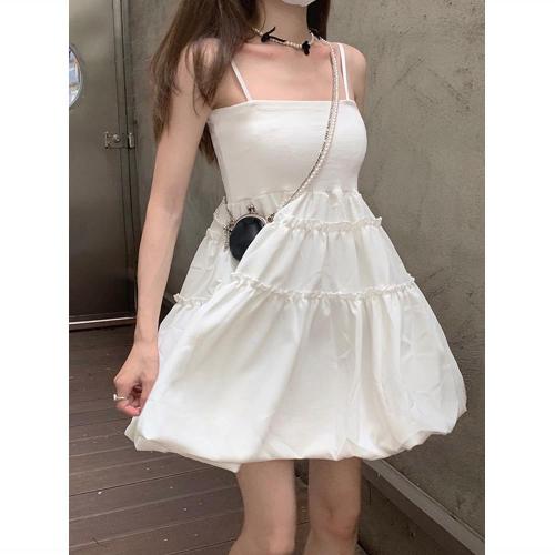 Women's  summer new Korean version of the fungus edge suspender dress