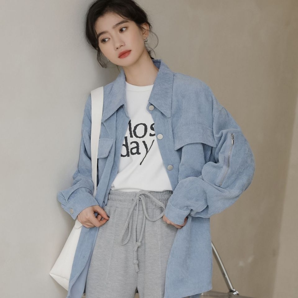 2022 spring new corduroy shirt jacket women's trendy all-match shirt schoolgirl long-sleeved fashion women's top