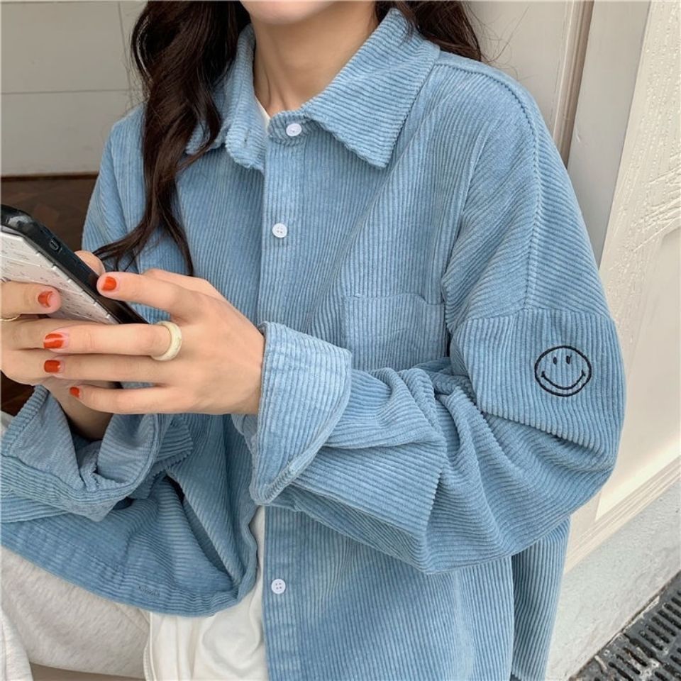 Design sense shirt jacket female student spring 2021 new Korean version loose ins Harajuku corduroy shirt tide