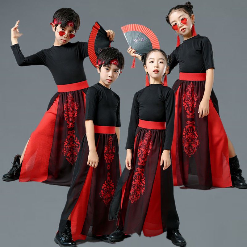 Children's Xue Longyin performance costume fan dance teenager Zhi Huo Yuanjia performance costume men's and women's ancient costume Chinese style catwalk costume