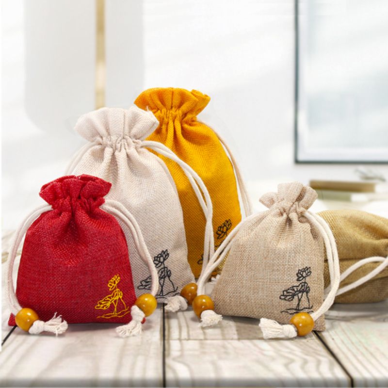 Sachet bag empty bag sachet empty bag cotton and linen small cloth bag ancient style lotus drawstring bundle mouth powder storage purse bag