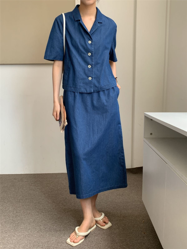 【CLEAN SPACE】Korean straight denim skirt (without top) 29137# CLS