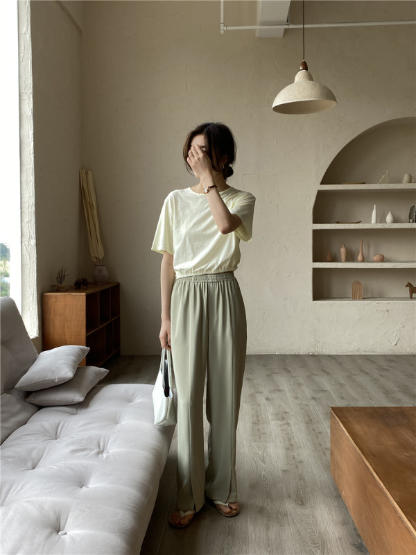 【CLEAN SPACE】Korean version all-match elastic waist slit slim design casual pants 28599# CLS