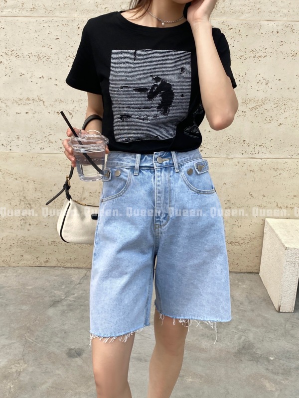 New in early summer! [QUEEN1] Five-point denim shorts with buckles on both sides 320# OZQ
