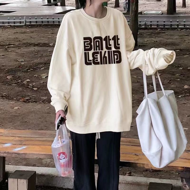 Cotton autumn thin sweater female student ins Korean version mid-length American retro loose spring and autumn long-sleeved top