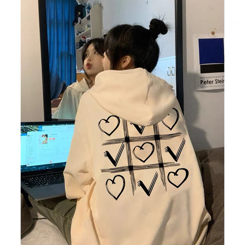 Sweater female ins student pattern printing hooded 2022 loose all-match national tide couple thin long-sleeved jacket autumn
