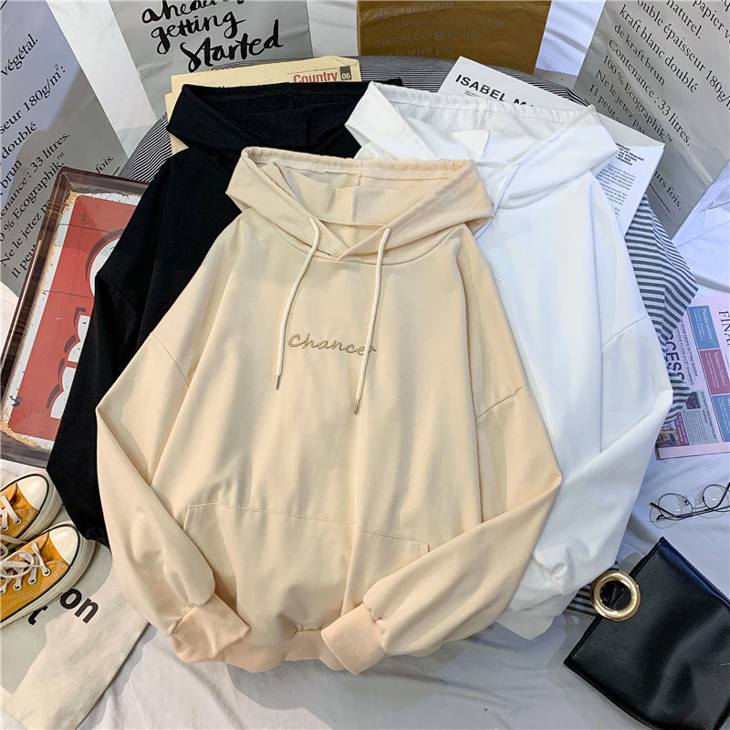 Apricot hooded sweater women's spring and autumn 2022 new trendy ins loose student all-match embroidered letter top coat