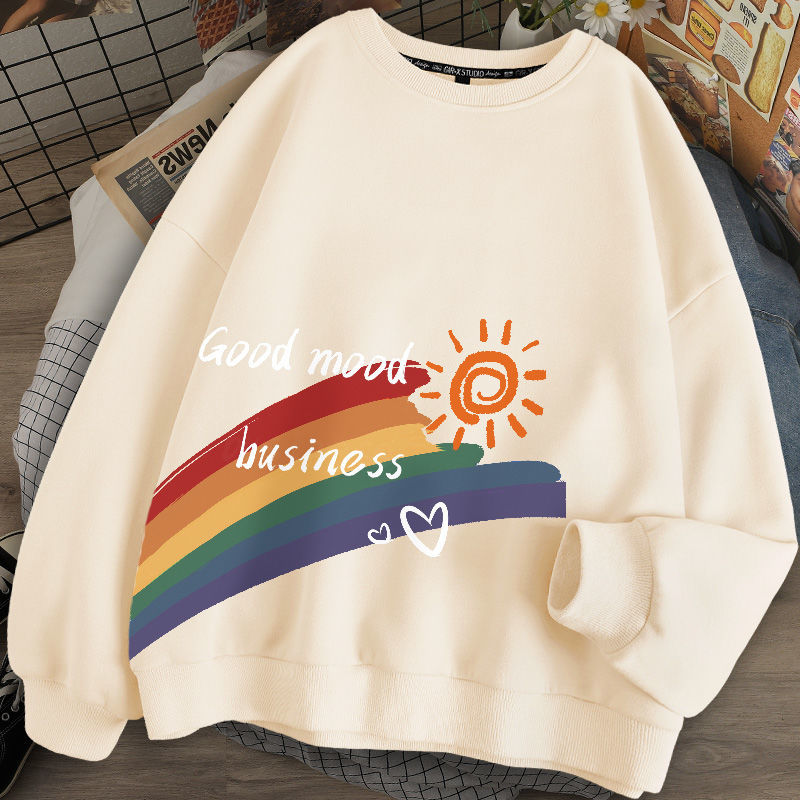 Round neck sweater women's spring 2022 new printing spring and autumn thin section student all-match design sense niche long-sleeved top