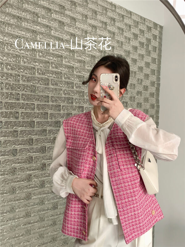 New in early autumn! [CAMELLIA] temperament breasted double pocket small fragrance vest 9850# HJY