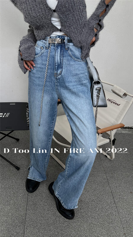 New in autumn!【DTOO.LIN】Casual slimming solid color jeans (with chain) N19A# OZQ