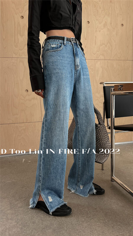 New in early autumn!【DTOO.LIN】Casual all-match straight slit jeans (with belt) N12A# OZQ