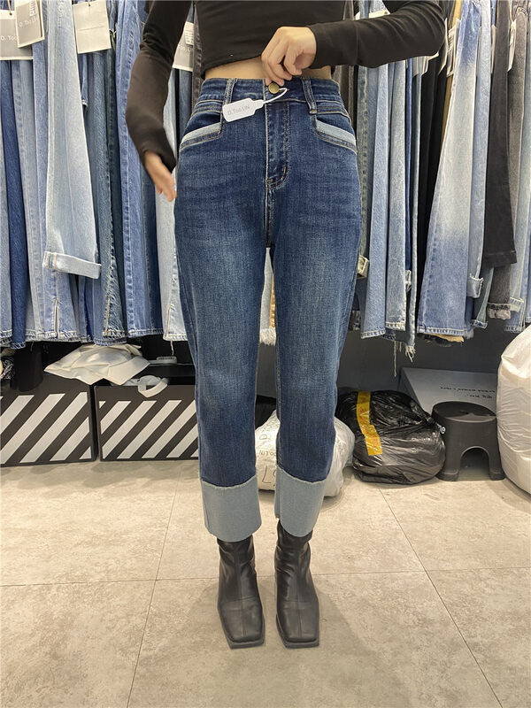 New in autumn!【DTOO.LIN】Casual High Waist Rolled Jeans N33A# OZQ