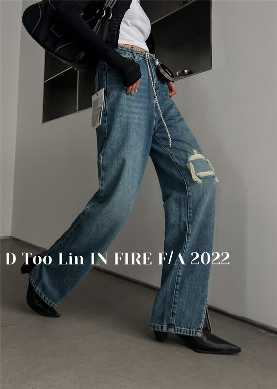 New in early autumn!【DTOO.LIN】Casual loose ripped straight jeans (with chain) N20A# OZQ