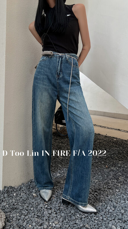 New in autumn!【DTOO.LIN】Loose and casual all-match solid color jeans (with belt) HY07A# OZQ