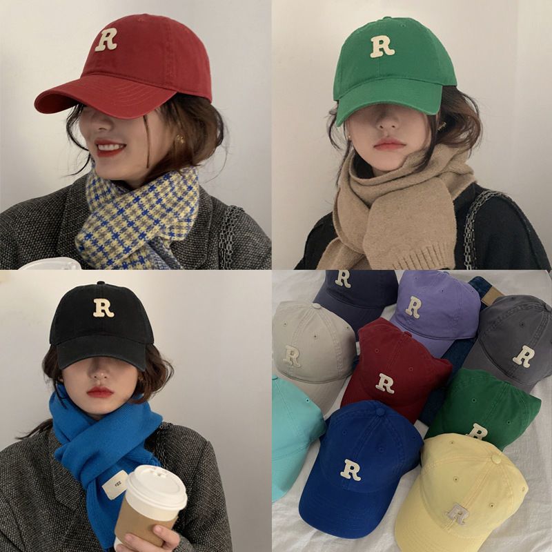 R baseball hat female round face big face thin summer sun hat Korean version of the wild letter street cap ins tide