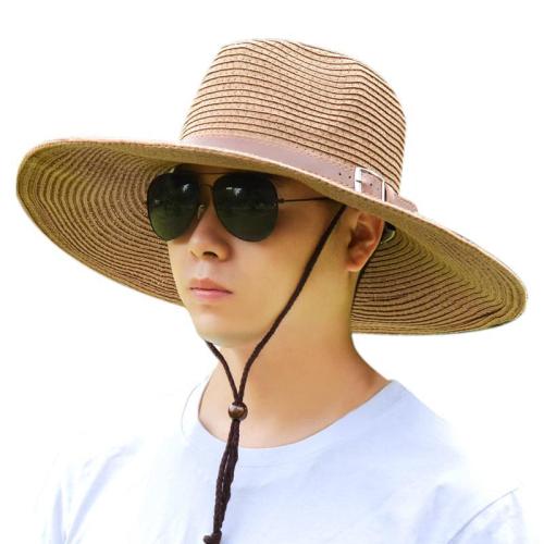 Large-brimmed shade straw hat men's summer breathable sunscreen hat outdoor foldable sun hat big-brimmed cowboy fishing hat