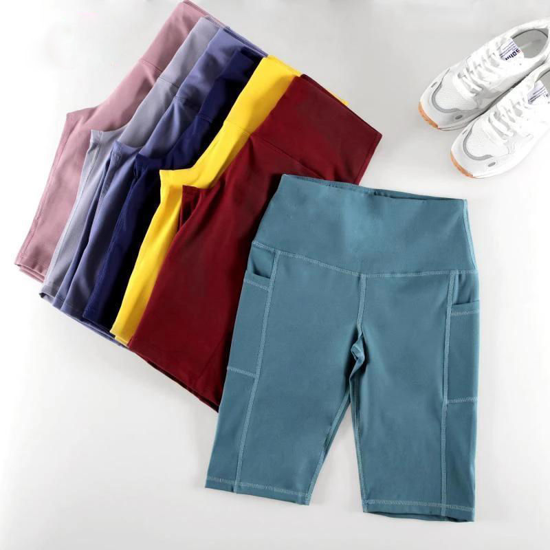LuLu original shorts sports fitness five-point pants elastic belt pockets quick-drying hip lift yoga pants thin leggings
