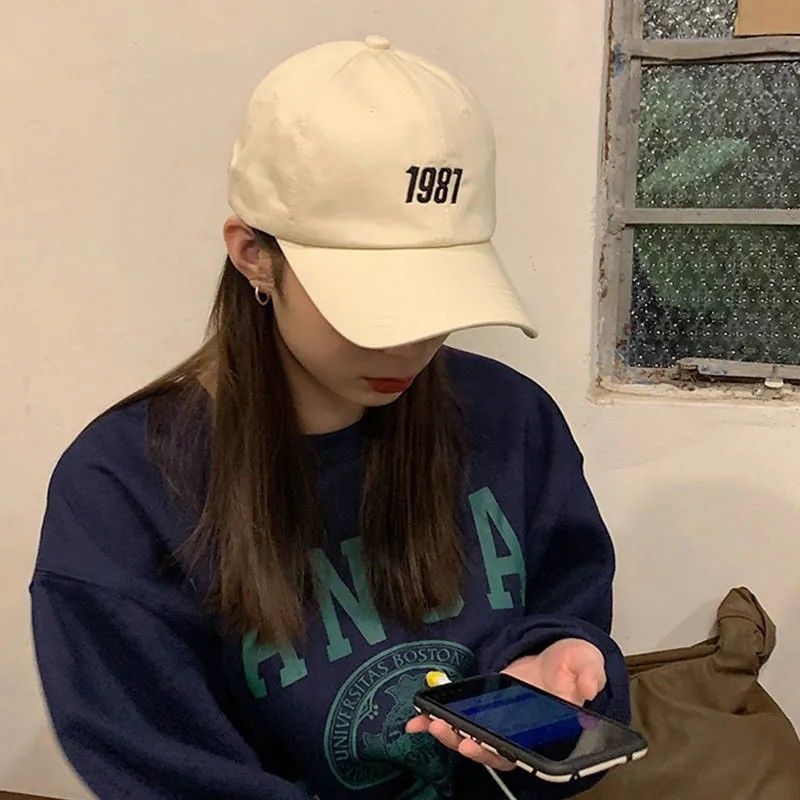 1987 embroidered baseball cap women's spring and summer soft top peaked hat show face small Japanese curved brim hat men's ins tide brand