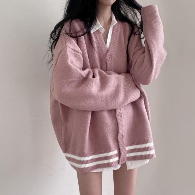 Two-piece suit/single-piece autumn and winter new Korean version loose knitted cardigan sweater jacket women + long-sleeved shirt women's tide