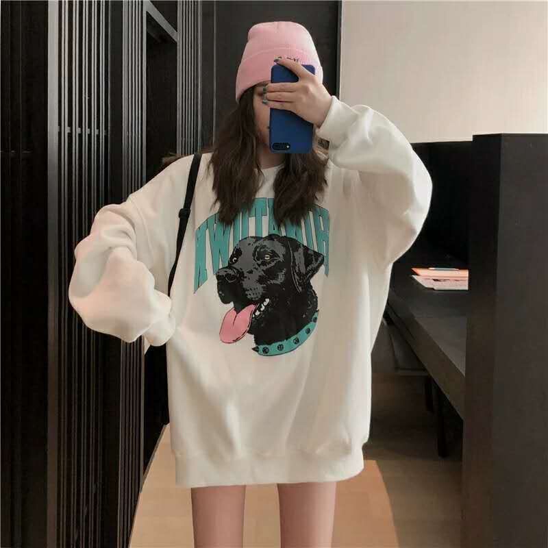 Cotton fish scale round neck sweater women's Korean style loose long-sleeved thin top student jacket