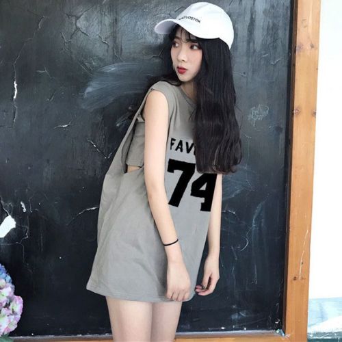 Mid-length fake two-piece sleeveless t-shirt women's summer loose BF wind retro outer wear vest ins tide clothes to prevent running out