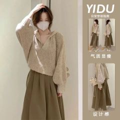 Fashion women's autumn suit women's 2022 new style lazy style age-reducing temperament sweater high waist skirt two-piece set