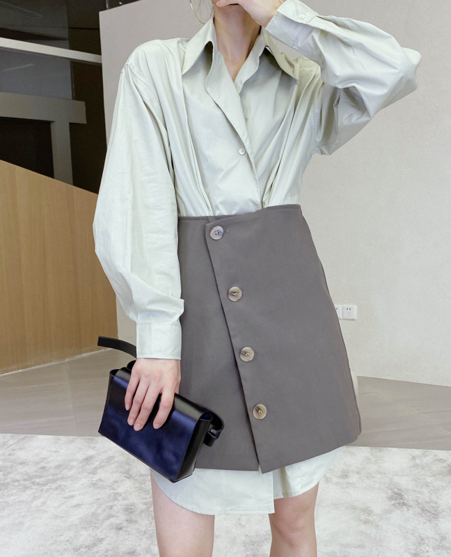 【GRACETINA HOO】Design fake two-piece temperament shirt dress LY613T# ZXL