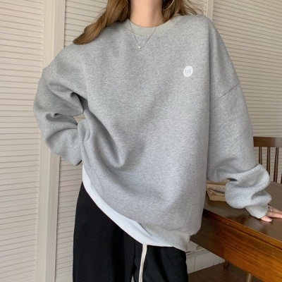 Grey pullover hoodless sweater women's spring and autumn thin Korean version loose and lazy style winter coat top trendy
