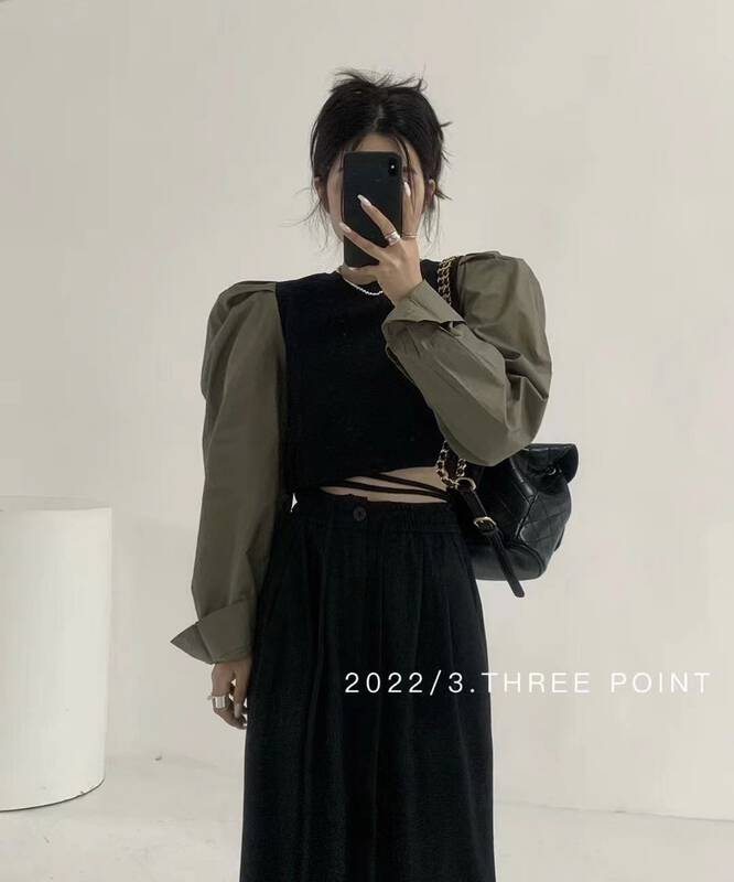 New in early autumn!【3.THREE POINT】Nice stitching contrast color shirt 6012# ZXL
