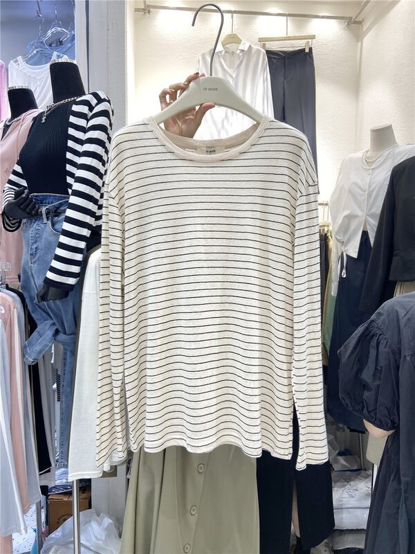 New in early autumn! [IN MODE] striped Korean version all-match long-sleeved T-shirt 7701# CLS