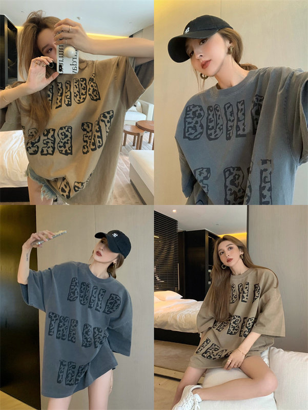 Real Shot Real Price Retro Korean Loose Printed Mid-Length T-Shirt