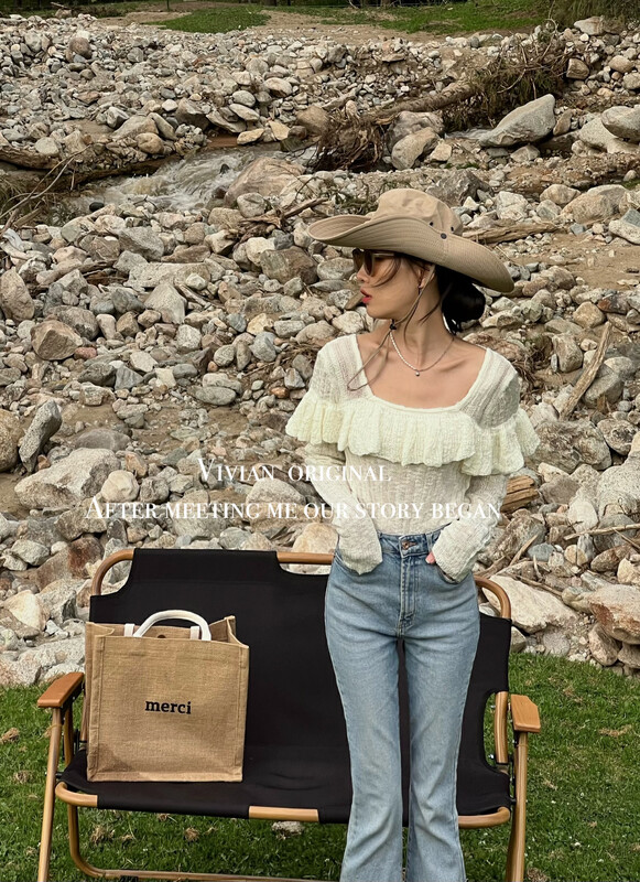 【VIVIAN】Lotus Leaf Long Sleeve Cute Girl All-match Pure Desire Knit Sweater V6012# ZXX