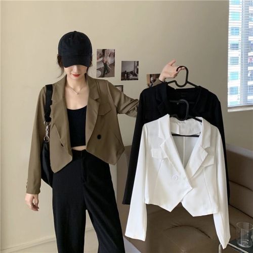 Small suit jacket women's short loose loose new Korean version autumn and winter long-sleeved black suit design sense niche top trendy