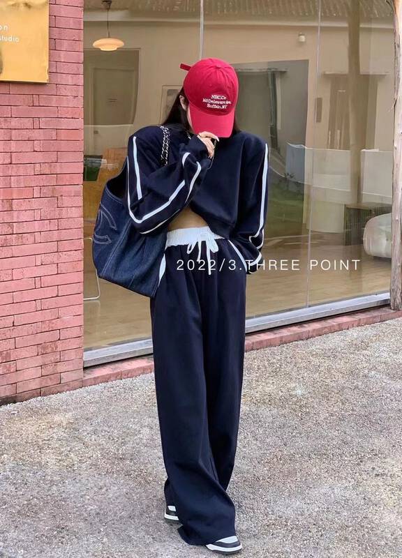 Autumn is new! [3.THREE POINT] Round neck loose sweater + elastic waist color matching casual pants suit 6101# ZXL