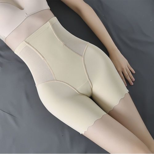 Ice silk high-waisted belly underpants safety pants women's anti-running summer thin section body sculpting body waist non-curling safety pants