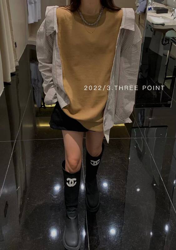New in autumn!【3.THREE POINT】Striped shirt with open shoulders and careful machine S006# ZXL